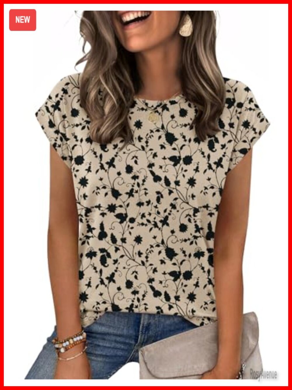 Women's Cap Sleeve Crew Neck T-Shirt Blouse Polyester Blend Stretchable